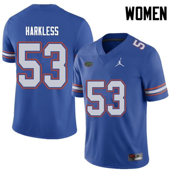 NCAA Florida Gators Kavaris Harkless Women's #53 Jordan Brand Royal Stitched Authentic College Football Jersey BCC7564PO
